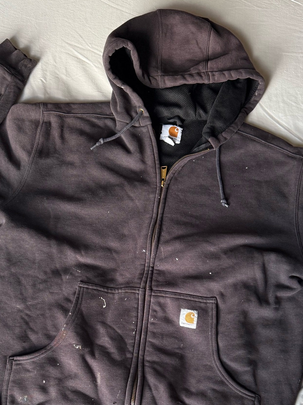 Carhartt Dark Brown Paint-Splatter Zip Hoodie